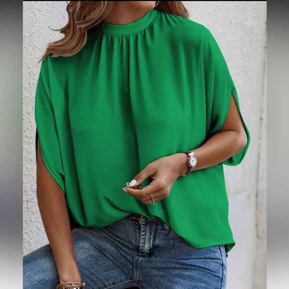 Boho Green Keyhole Crisscross Overlap Top Blouse Shirt S, M, L, XL - Picture 2 of 4